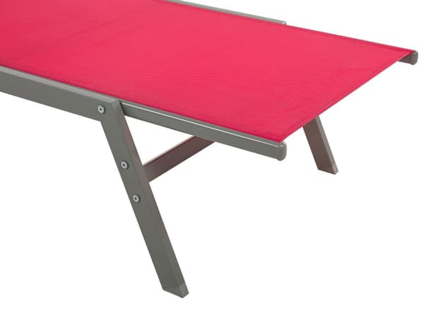 Solvogn Rød Stof og Sort Stål 198 x 64 cm Udendørs Liggestol med Hjul Justerbar Solseng Nakkestøtte Vedligeholdelsesfri Retro til Terrasse