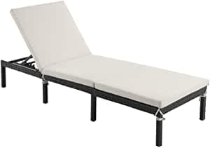 Solstola - Lounger - Garden Chair - 5 cm tjock kudde - Justerbart ryggstöd - 59 x 198 x 28 cm