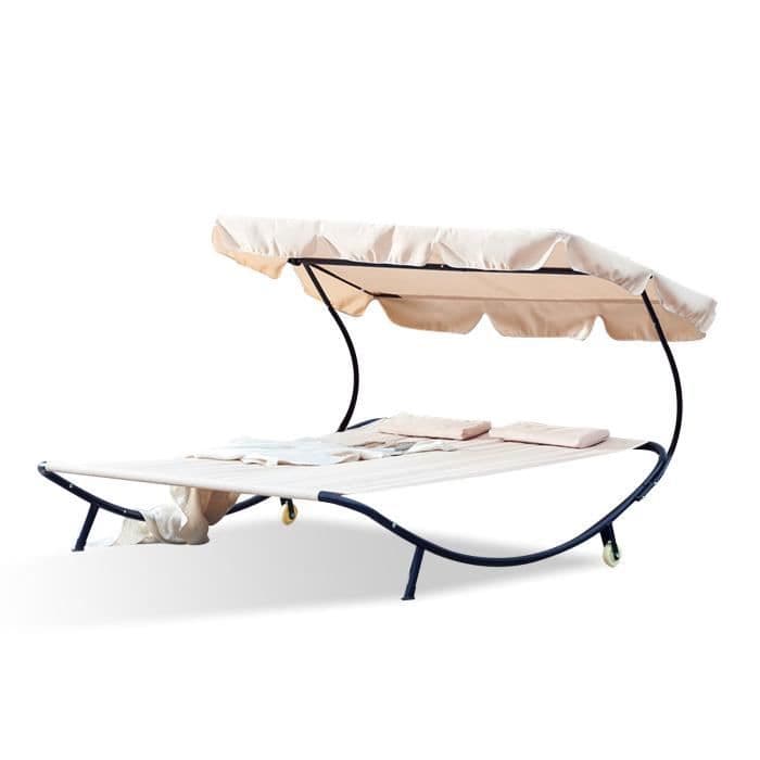 ALOHA - Ecru 2-personers solstol med solskydd i Oxfordtyg