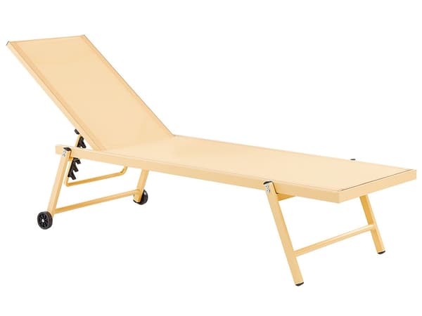 Havestol Gul Aluminium 198 x 61 cm Justerbar Nakkestøtte med Hjul til Gårdhave
