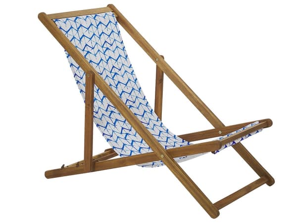 Sett med 2 solsenger Blå Hvit Lyst akasietre Polyester Sammenleggbar Strandstol Hage Moderne