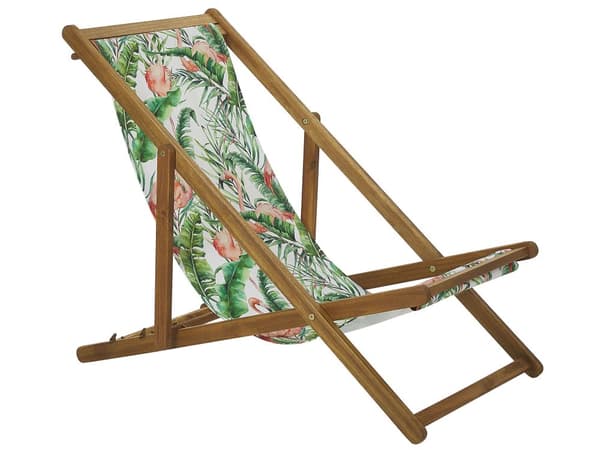 Sett med 2 solsenger Flerfarget Lyst akasietre Polyester Flamingomønster Sammenleggbar Strandstol Hage Moderne