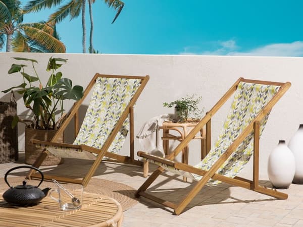 Sett med 2 solseng Gul Grå Lyst akasietre Polyester Sammenleggbar Strandstol Hage Moderne