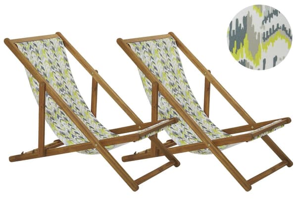 Sett med 2 solseng Gul Grå Lyst akasietre Polyester Sammenleggbar Strandstol Hage Moderne