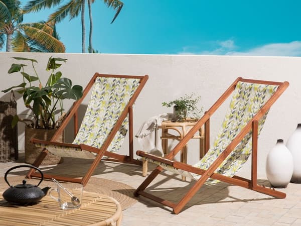 Sett med 2 solsenger Gul Grå Mørkt akasietre Polyester Sammenleggbar Strandstol Hage Moderne