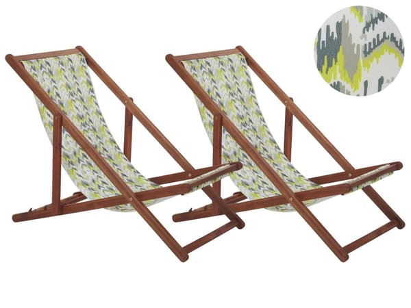 Sett med 2 solsenger Gul Grå Mørkt akasietre Polyester Sammenleggbar Strandstol Hage Moderne