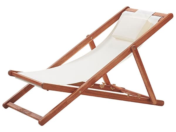 Solstol Beige Akasietre Stoff Sammenleggbar Med nakkepute Hage Utendørs Moderne Boho