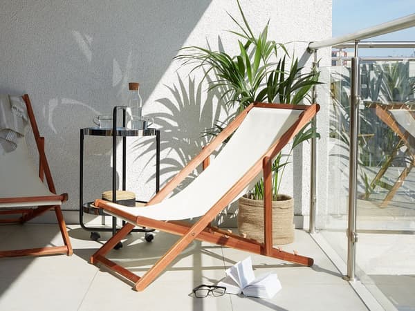Solseng Beige Mørkt akasietre Polyester Sammenleggbar Strandstol Hage Moderne