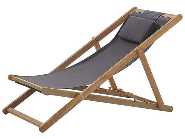Solstol Grå Akasietre Stoff Sammenleggbar Med nakkepute Hage Utendørs Moderne Boho