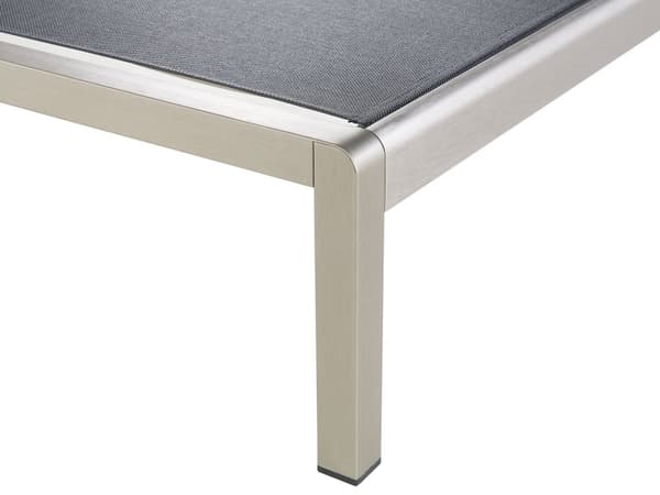 Hage Solseng Svart Syntetisk sete Sølv Aluminiumsramme Justerbar Tilbakelent ryggstøtte