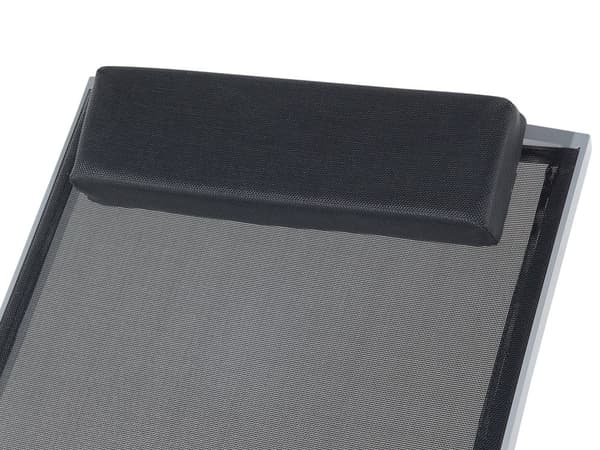 Hage Utendørs Solseng Svart Tekstil Sete Aluminiumsramme Hodestøttepute Justerbar Tilbakelent Ryggstøtte
