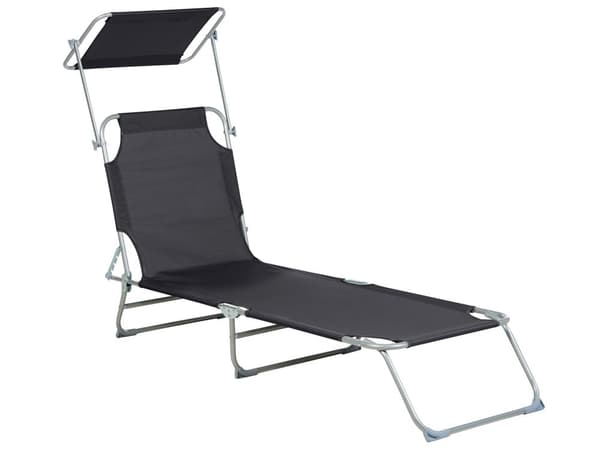 Hage Solseng Svart stoff Stålramme Sammenleggbar Avtagbar Rustbestandig Uteplass Terrasse Moderne design