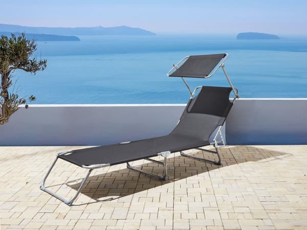 Hage Solseng Svart stoff Stålramme Sammenleggbar Avtagbar Rustbestandig Uteplass Terrasse Moderne design