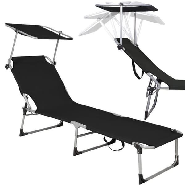 Trädgårdssäng Sommarstol med solskydd Hopfällbar strandsäng 57 x 188 cm med bärhandtag