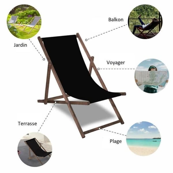 Trädgårdsstol - SPRINGOS - Fällbar strandstol i trä - Utbytbart ryggstöd i textil - 120 kg