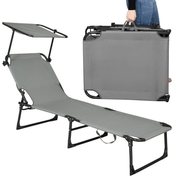 Trädgårdssäng Sommarstol med solskydd Hopfällbar strandsäng 57 x 188 cm med bärhandtag