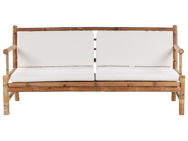 Trädgårdssoffa Bambuträ Vita Kuddar 4-sits Modern Design Utomhusset