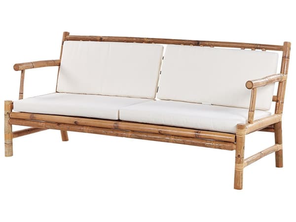 Trädgårdssoffa Bambuträ Vita Kuddar 4-sits Modern Design Utomhusset