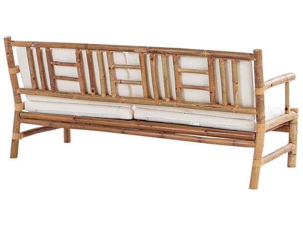 Trädgårdssoffa Bambuträ Vita Kuddar 4-sits Modern Design Utomhusset