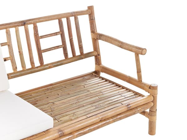 Trädgårdssoffa Bambuträ Vita Kuddar 4-sits Modern Design Utomhusset