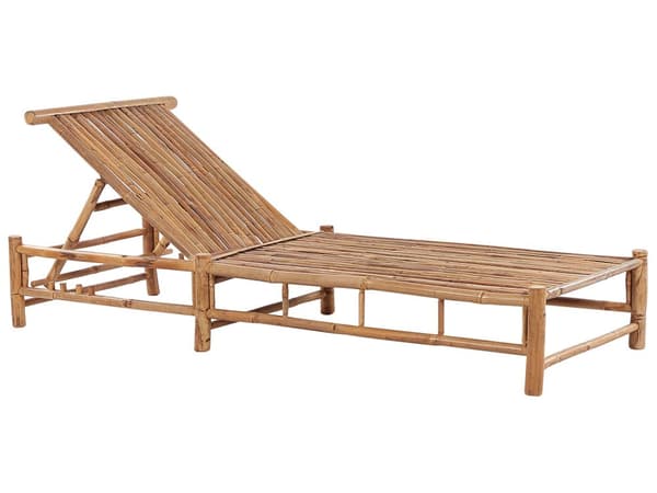 Aurinkotuoli vaalea puu 74 x 72-83 x 199 cm bambu säädettävä luonnonvalkoinen pehmuste boho