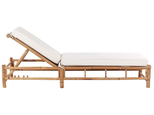 Aurinkotuoli vaalea puu 74 x 72-83 x 199 cm bambu säädettävä luonnonvalkoinen pehmuste boho