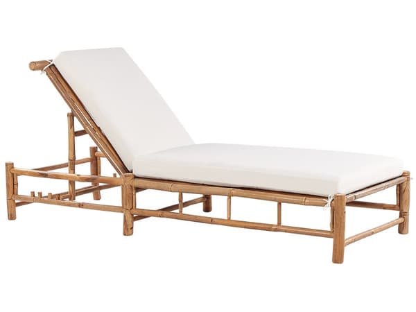 Aurinkotuoli vaalea puu 74 x 72-83 x 199 cm bambu säädettävä luonnonvalkoinen pehmuste boho