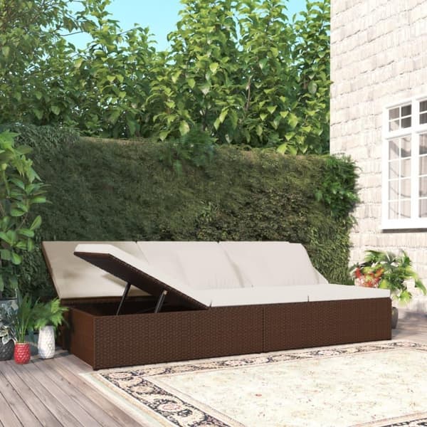 vidaXL fleksibel soleng med hynder polyrattan brun