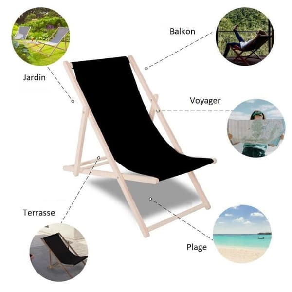 Trädgårdsstol - SPRINGOS - Fällbar strandstol i trä - Justerbar i 3 lägen - Blå / Vit