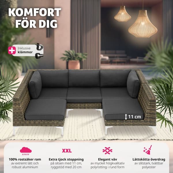 Mittmodul till loungeset Villanova i konstrotting - Antracitgrå melerad