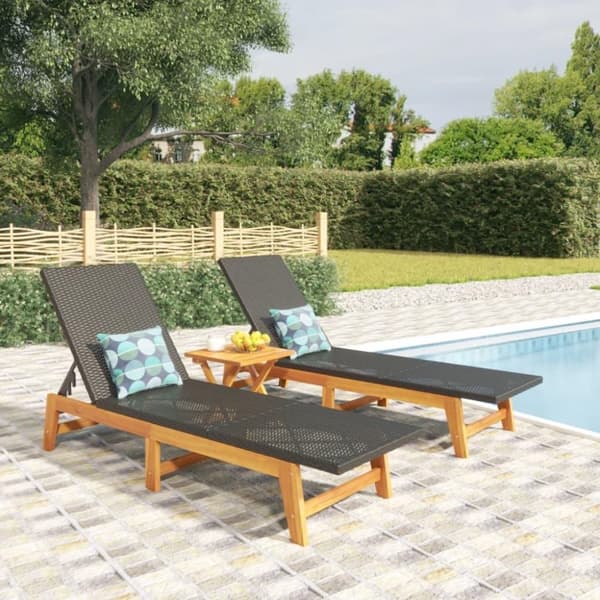 vidaXL liggestole 2 stk. polyrattan og massivt akacietræ sort og brun