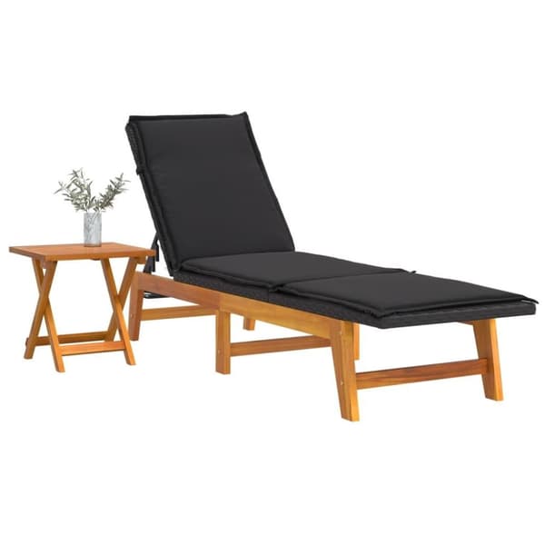 vidaXL Solsäng med bord konstrotting och massivt akaciaträ