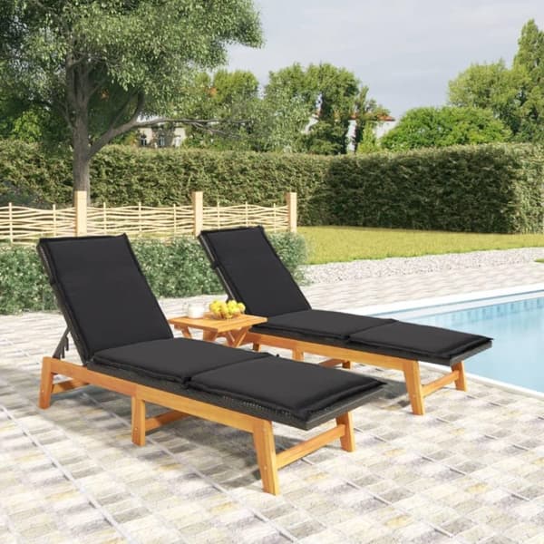 vidaXL liggestole med hynder 2 stk. polyrattan og massivt akacietræ