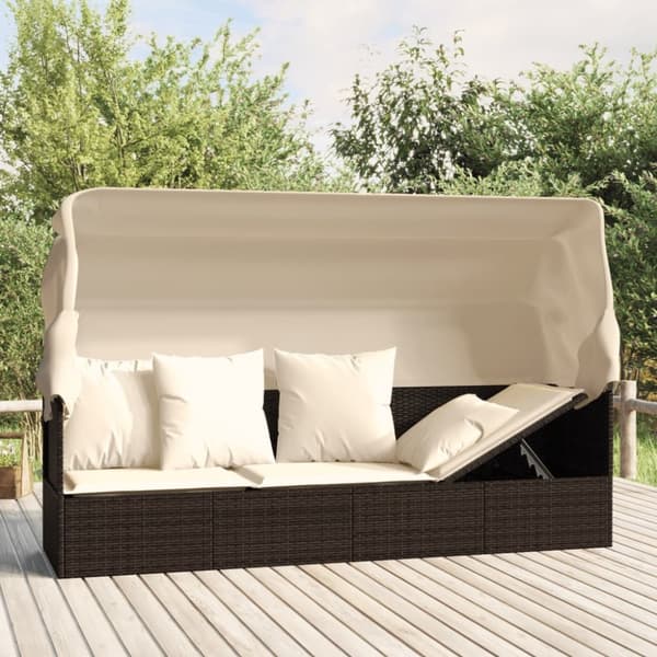 vidaXL udendørs loungesofa med tag og hynder polyrattan brun