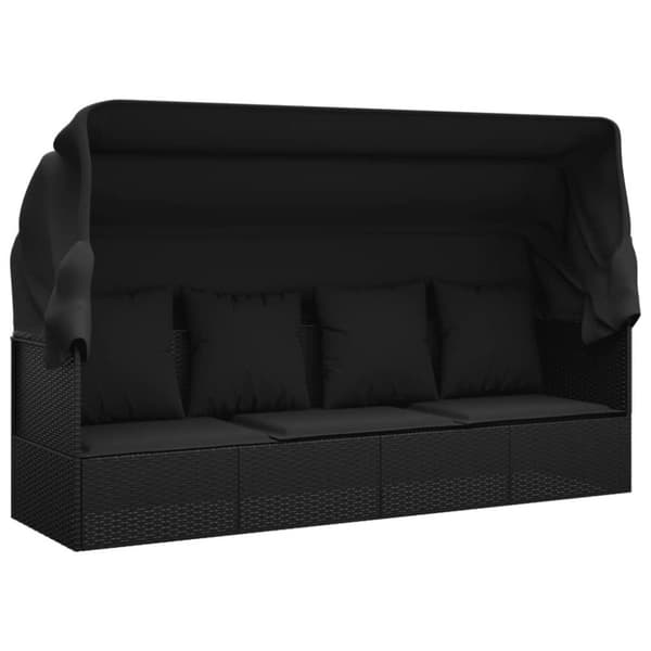 vidaXL Solsäng med tak och dynor svart konstrotting