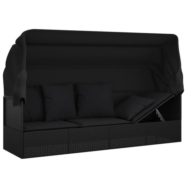 vidaXL Solsäng med tak och dynor svart konstrotting