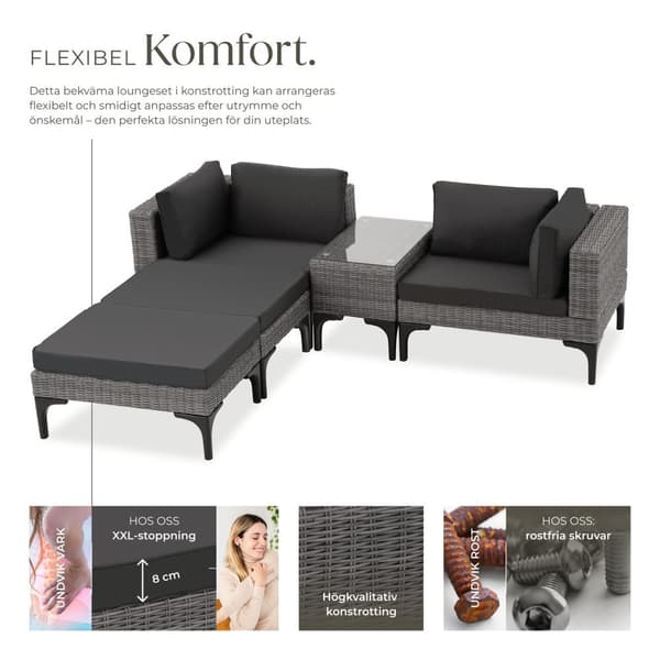 Loungeset/Loungegrupp Bellaria med aluminiumstomme - grå