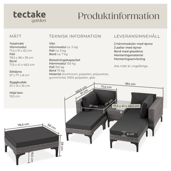Loungeset/Loungegrupp Bellaria med aluminiumstomme - grå