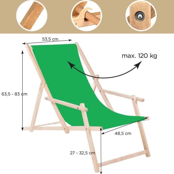 SPRINGOS® Trädgårdssäng Vikbar träsäng med armstöd