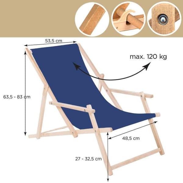 SPRINGOS® Trädgårdssäng Vikbar träsäng med armstöd