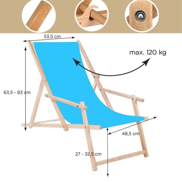 Chaise longue - SPRINGOS - Trädgårdsstolar - Bök - Fällbar - Armstöd