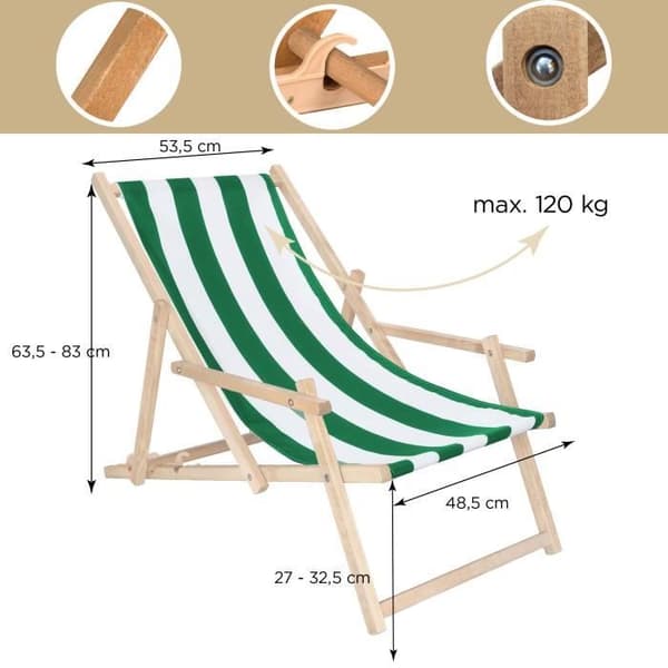SPRINGOS® Trädgårdssäng Vikbar träsäng med armstöd