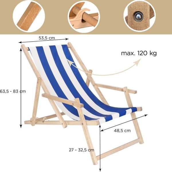 SPRINGOS® Trädgårdssäng Vikbar träsäng med armstöd
