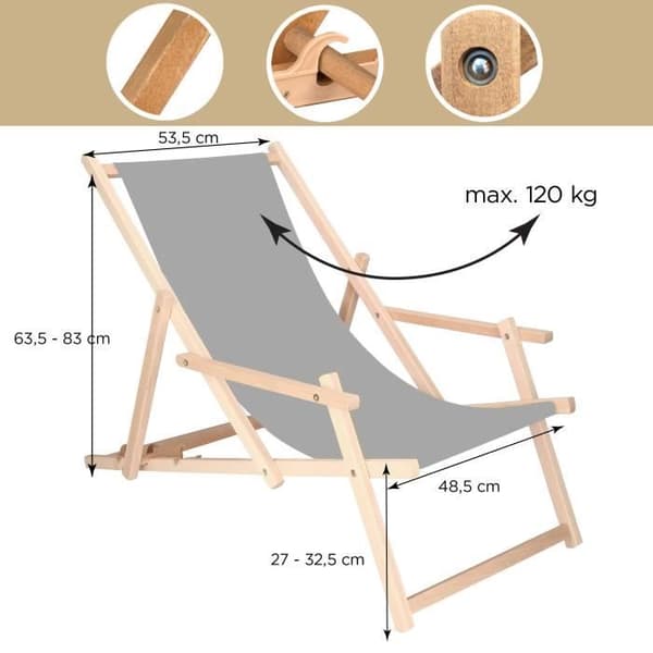 SPRINGOS® Trädgårdssäng Vikbar träsäng med armstöd