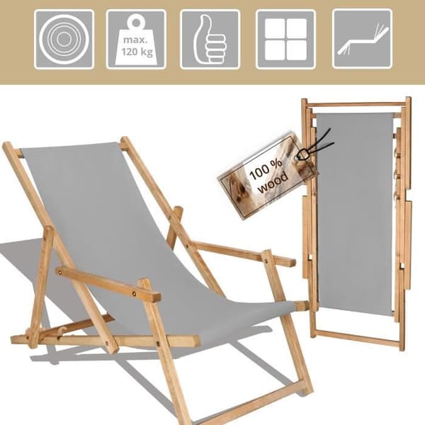 SPRINGOS® Trädgårdssäng Vikbar träsäng med armstöd