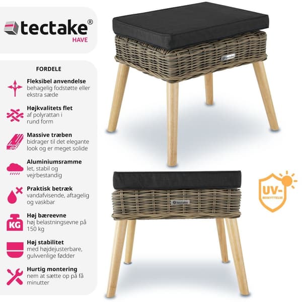 Polyrattan fodskammel Vibo 150kg - natur