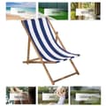 Miniatyrbild 4 av 4: Hopfällbar strandstol i trä - SPRINGOS® - blå ränder - 120 kg