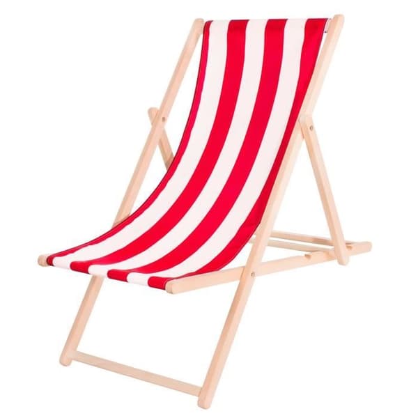 SPRINGOS® hopfällbar trädgårdsstol i trä - Röd/Vit - 90x53x68 cm - 120 kg