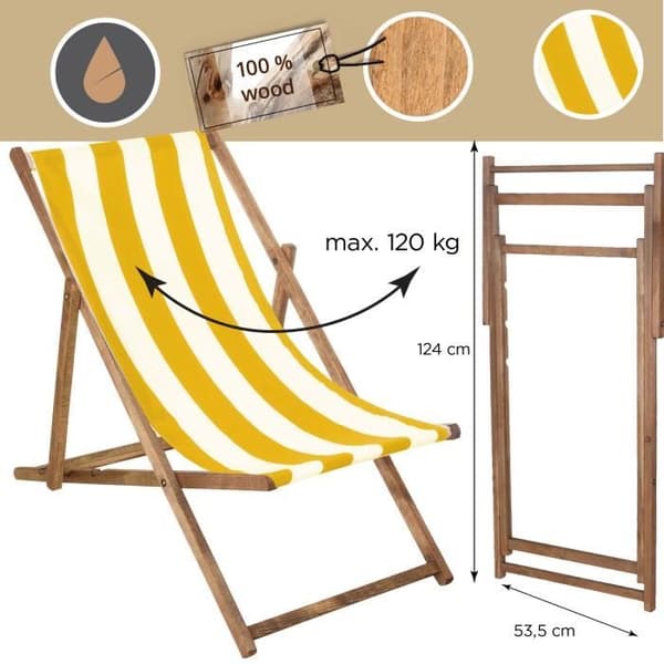 Fällbar Beach Wood Trädgårdsstol - SPRINGOS - 120 kg