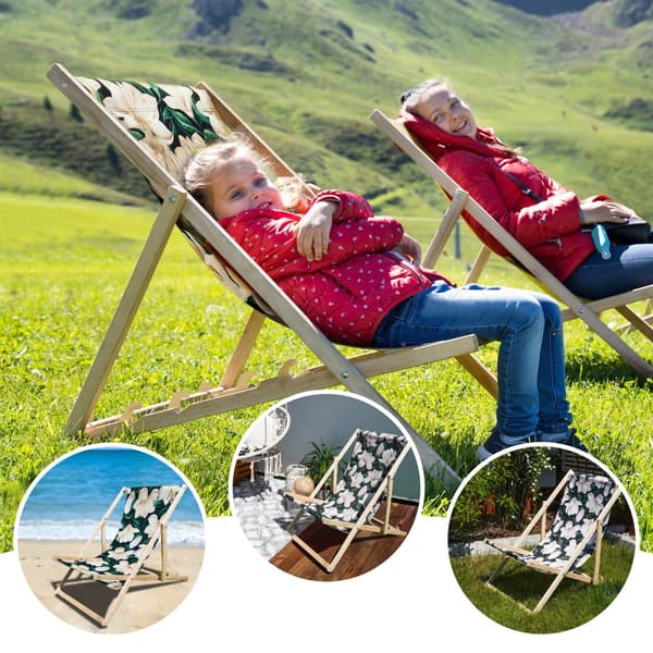 Liggestol foldbar lavet af træ - klapstol foldbar liggestol solstol strandstol træ klapstol solstol havestole blomster 1 stk